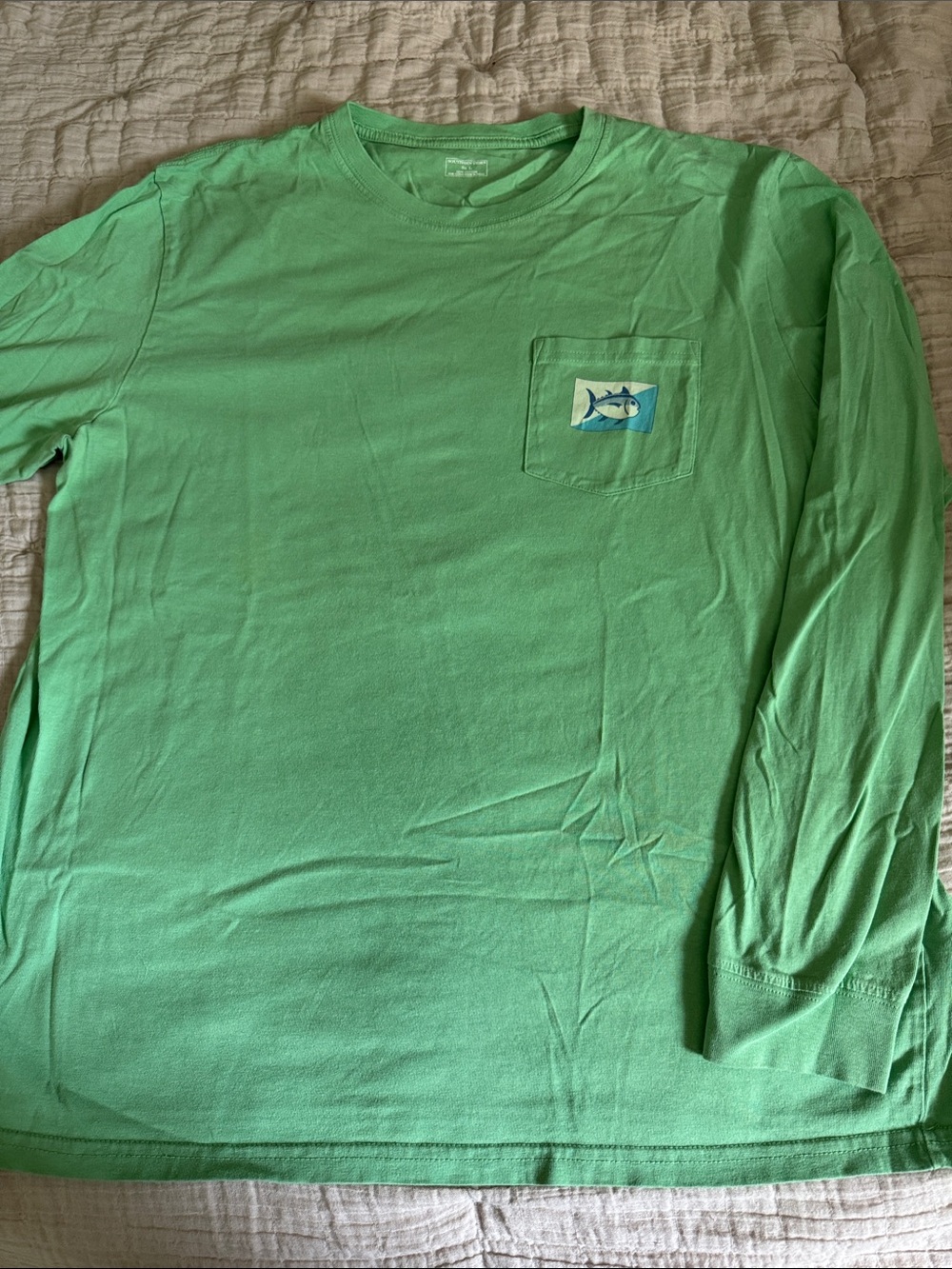 Southern Tide Long-Sleeve Tee in Light Green with Pocket Fish Patch